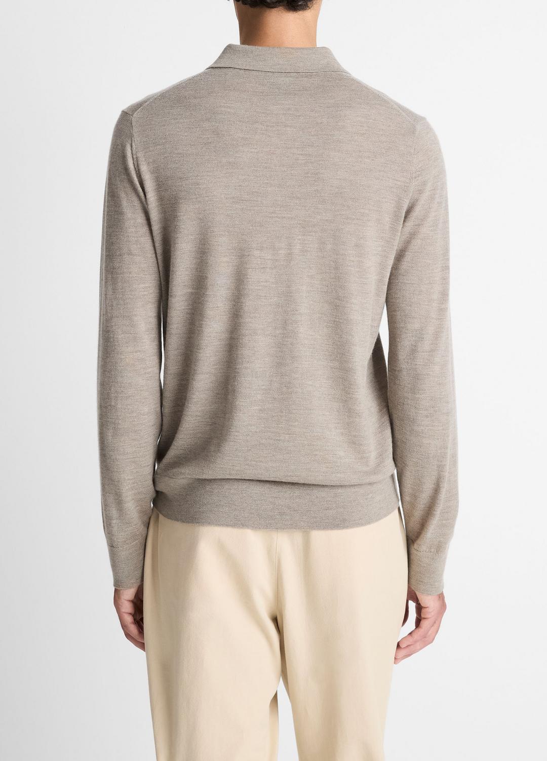 Featherweight Merino Wool-Cashmere Polo Sweater in Long Sleeve - HEATHER SMOKE