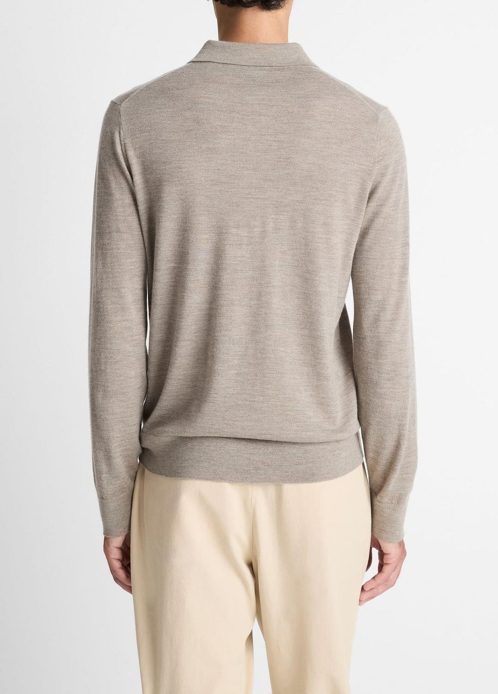 Featherweight Merino Wool-Cashmere Polo Sweater in Long Sleeve - HEATHER SMOKE