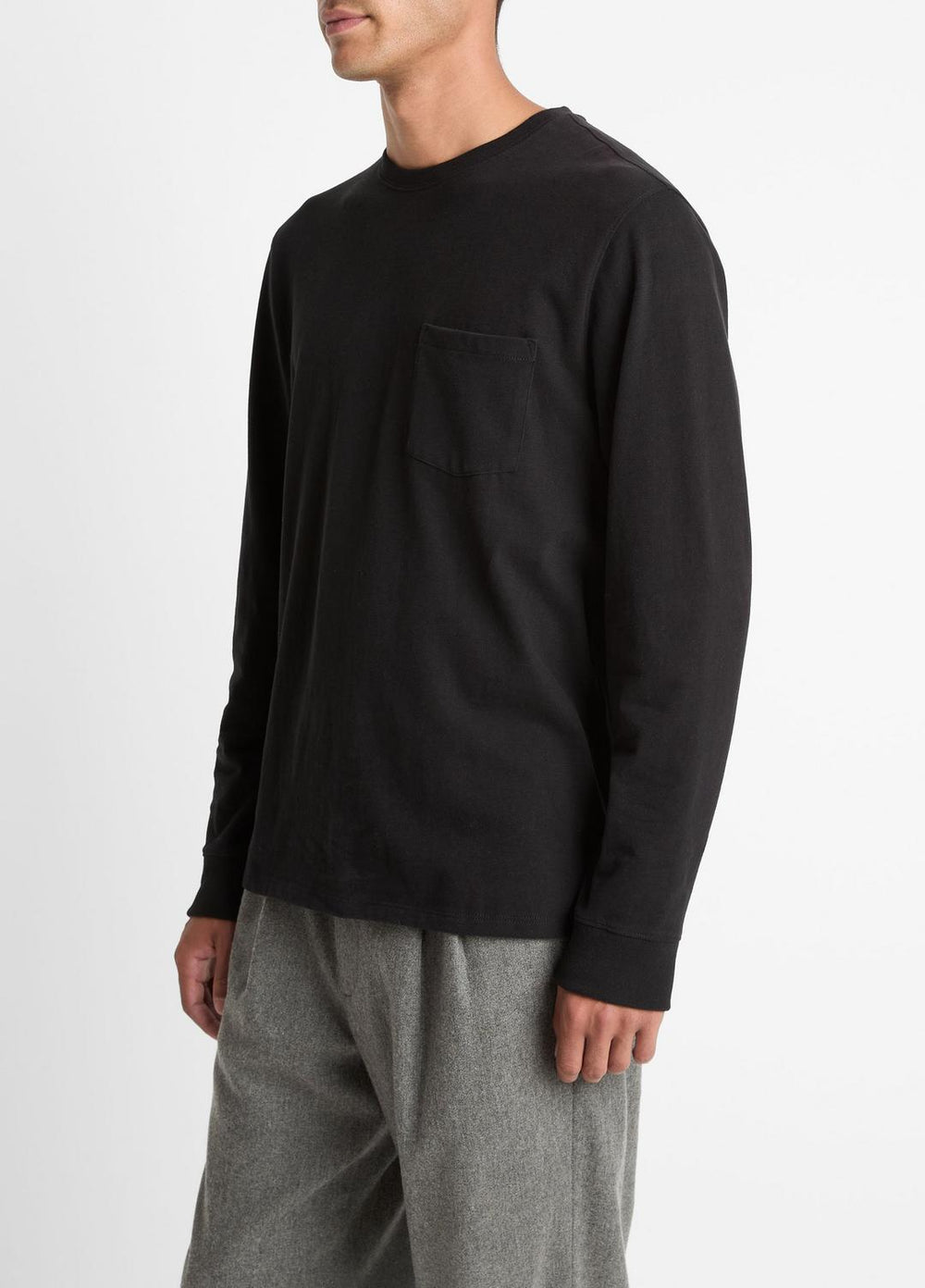 Sueded Jersey Long-Sleeve Pocket T-Shirt in Long Sleeve - BLACK