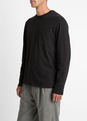 Sueded Jersey Long-Sleeve Pocket T-Shirt in Long Sleeve - BLACK