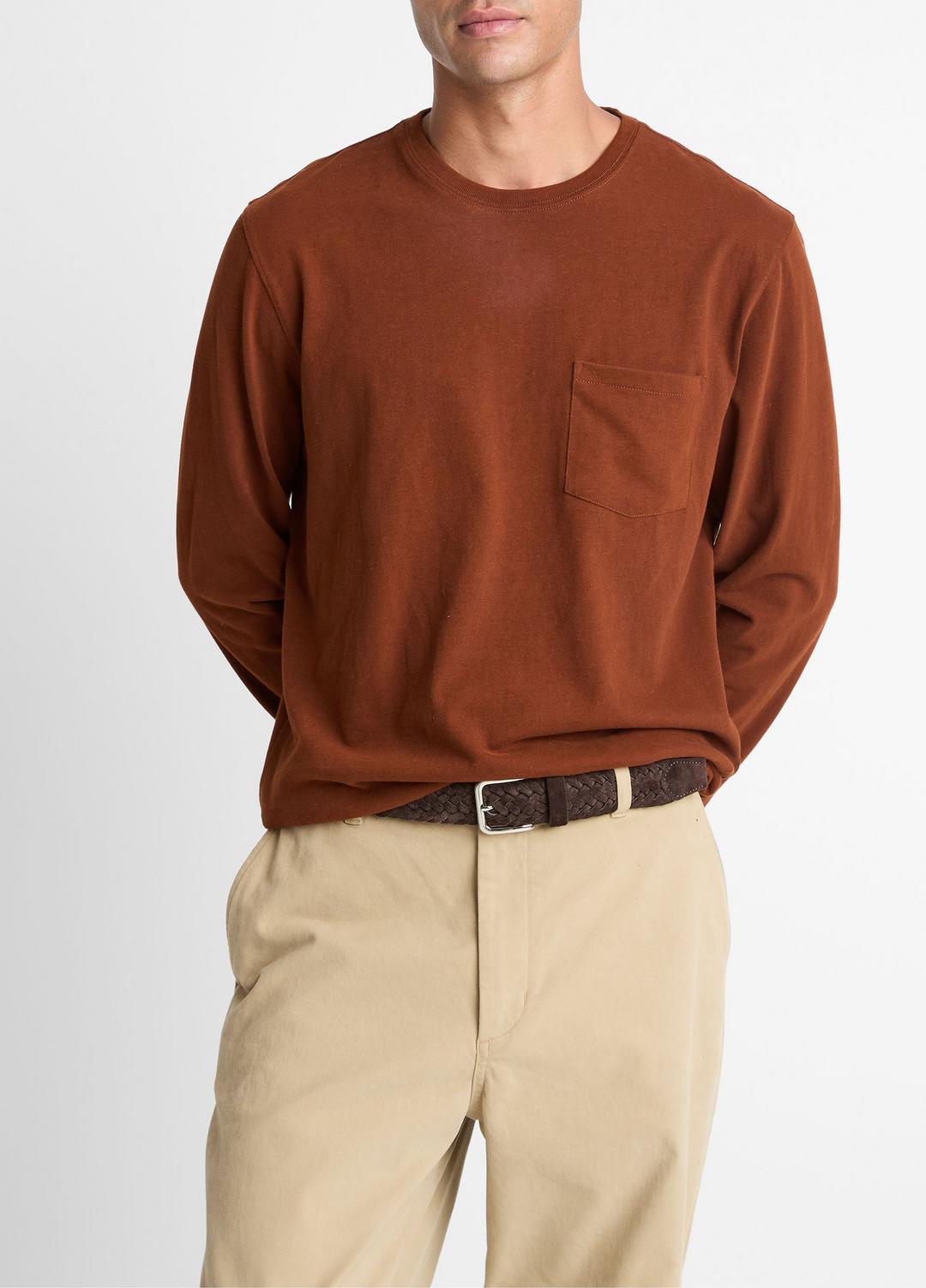 Sueded Jersey Long-Sleeve Pocket T-Shirt in Long Sleeve - COPPERHEAD