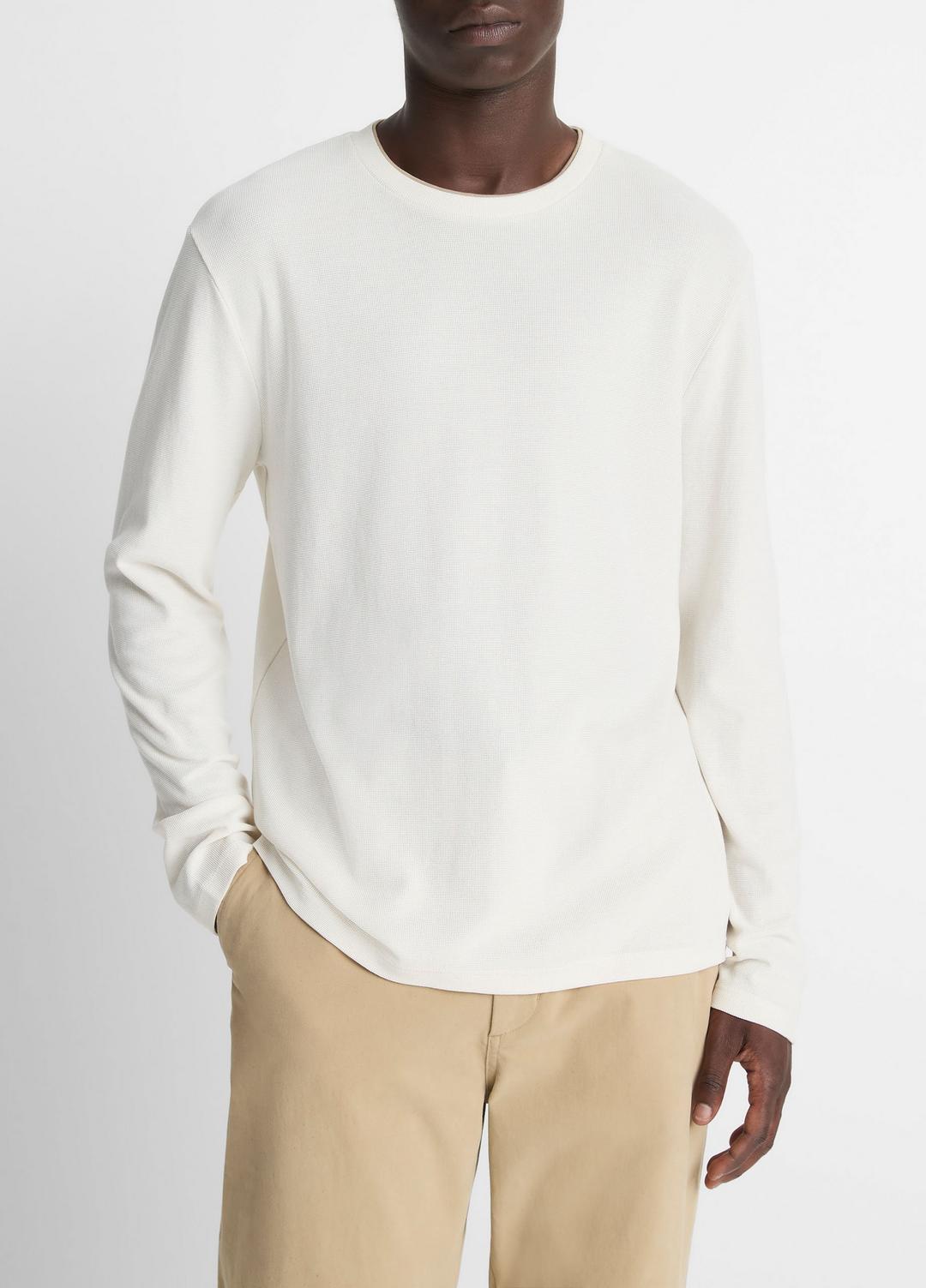 Micro-Waffle Pima Cotton Double-Collar Long-Sleeve T-Shirt in Long Sleeve - BLANCO/TERRAPIN