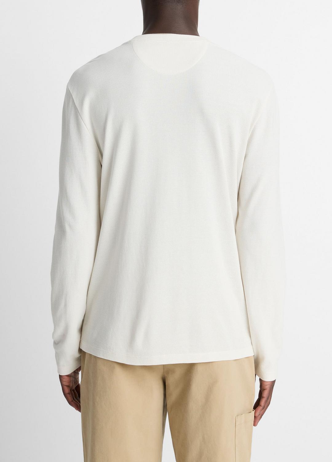 Micro-Waffle Pima Cotton Double-Collar Long-Sleeve T-Shirt in Long Sleeve - BLANCO/TERRAPIN