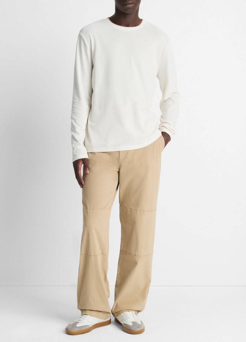 Micro-Waffle Pima Cotton Double-Collar Long-Sleeve T-Shirt in Long Sleeve - BLANCO/TERRAPIN