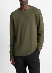 Micro-Waffle Pima Cotton Double-Collar Long-Sleeve T-Shirt in Long Sleeve - DRIVER GREEN/BLACK