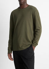 Micro-Waffle Pima Cotton Double-Collar Long-Sleeve T-Shirt in Long Sleeve - DRIVER GREEN/BLACK