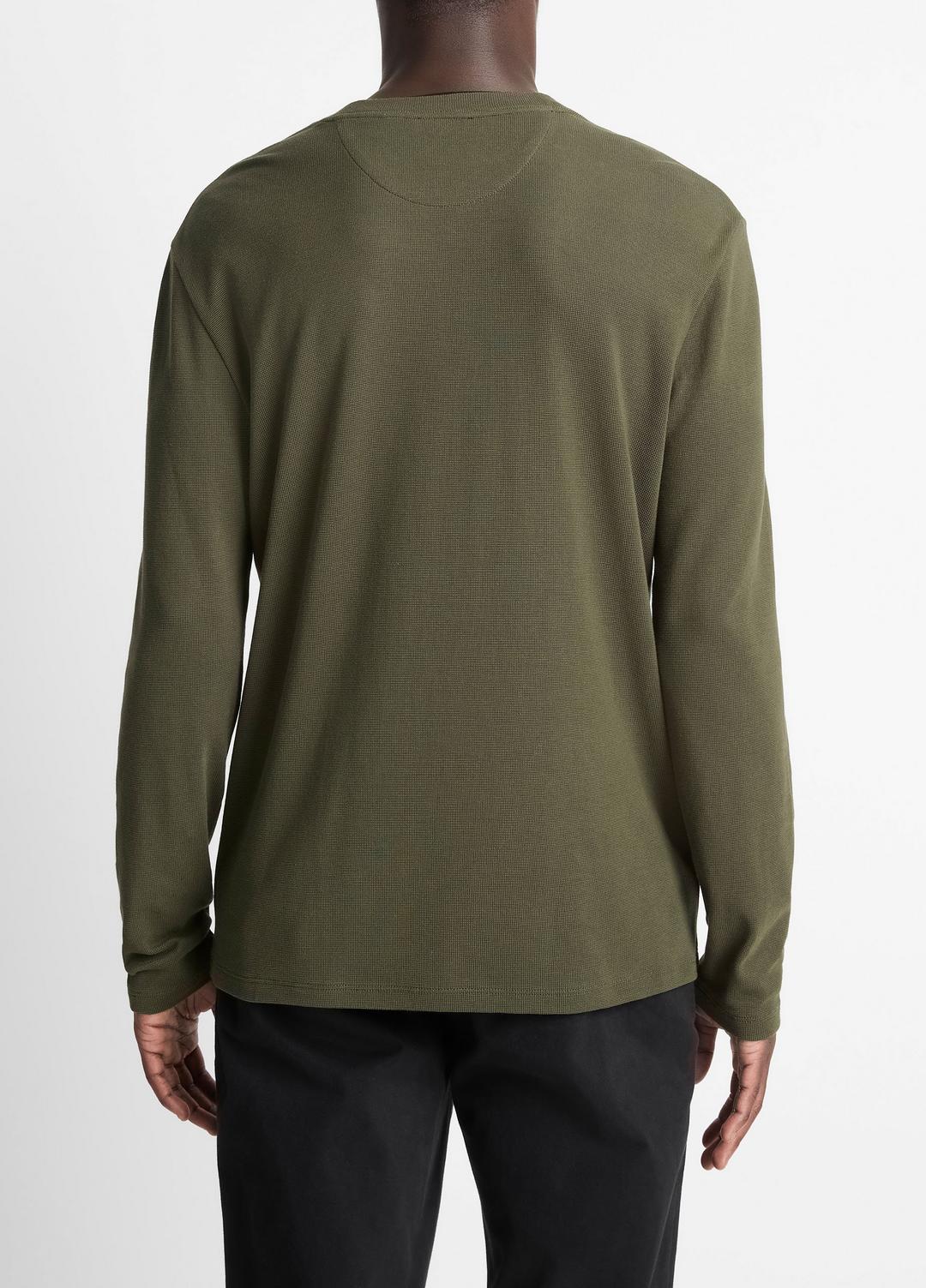 Micro-Waffle Pima Cotton Double-Collar Long-Sleeve T-Shirt in Long Sleeve - DRIVER GREEN/BLACK