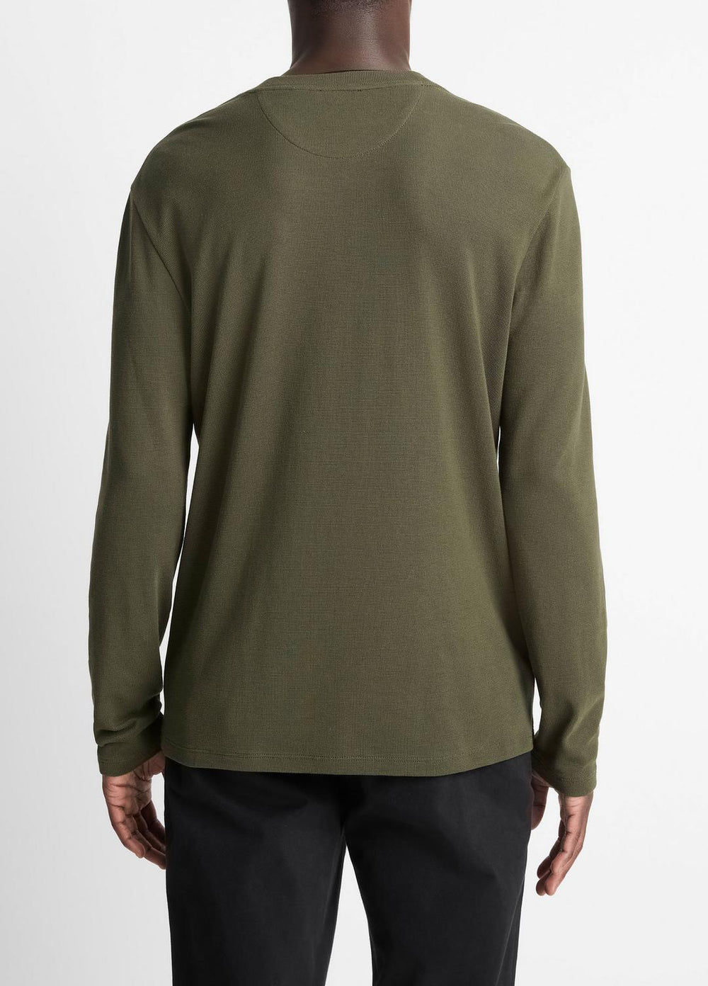 Micro-Waffle Pima Cotton Double-Collar Long-Sleeve T-Shirt in Long Sleeve - DRIVER GREEN/BLACK