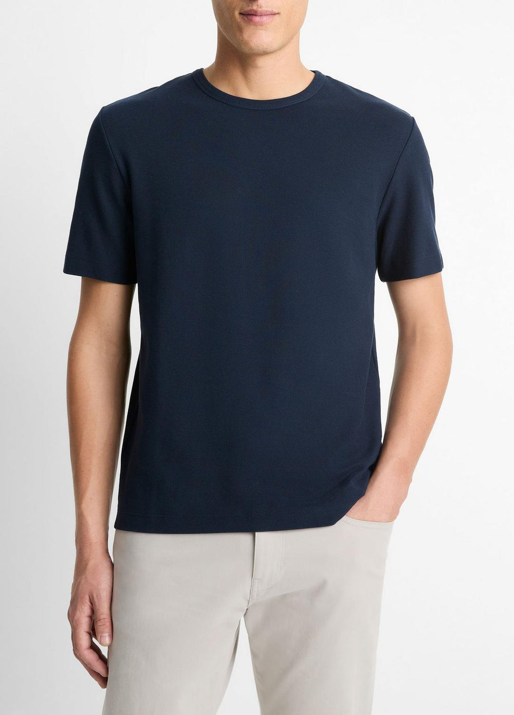 Pima Cotton Piqué Crew Neck T-Shirt in Short Sleeve - COASTAL BLUE
