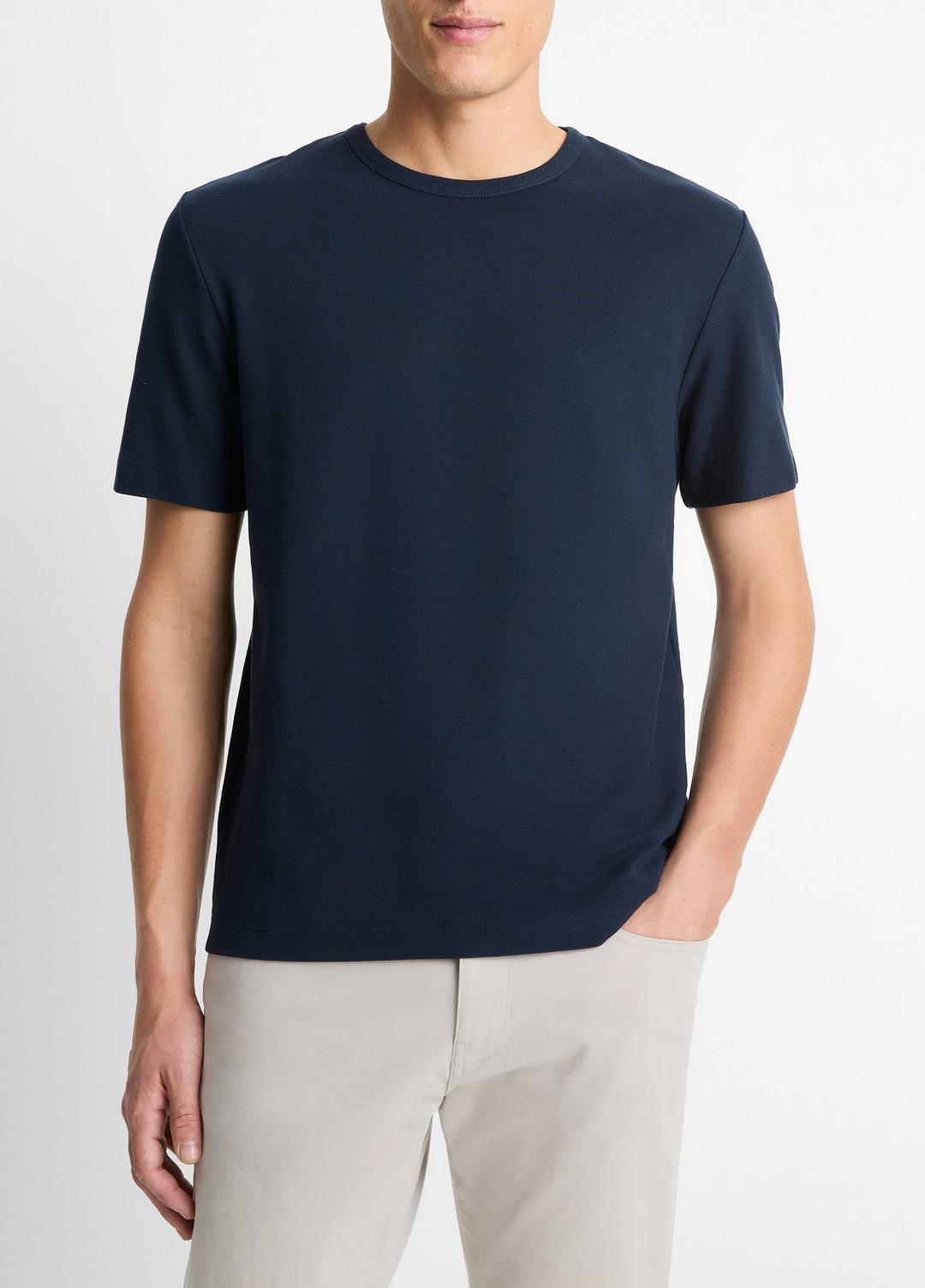Pima Cotton Piqué Crew Neck T-Shirt in Short Sleeve - COASTAL BLUE