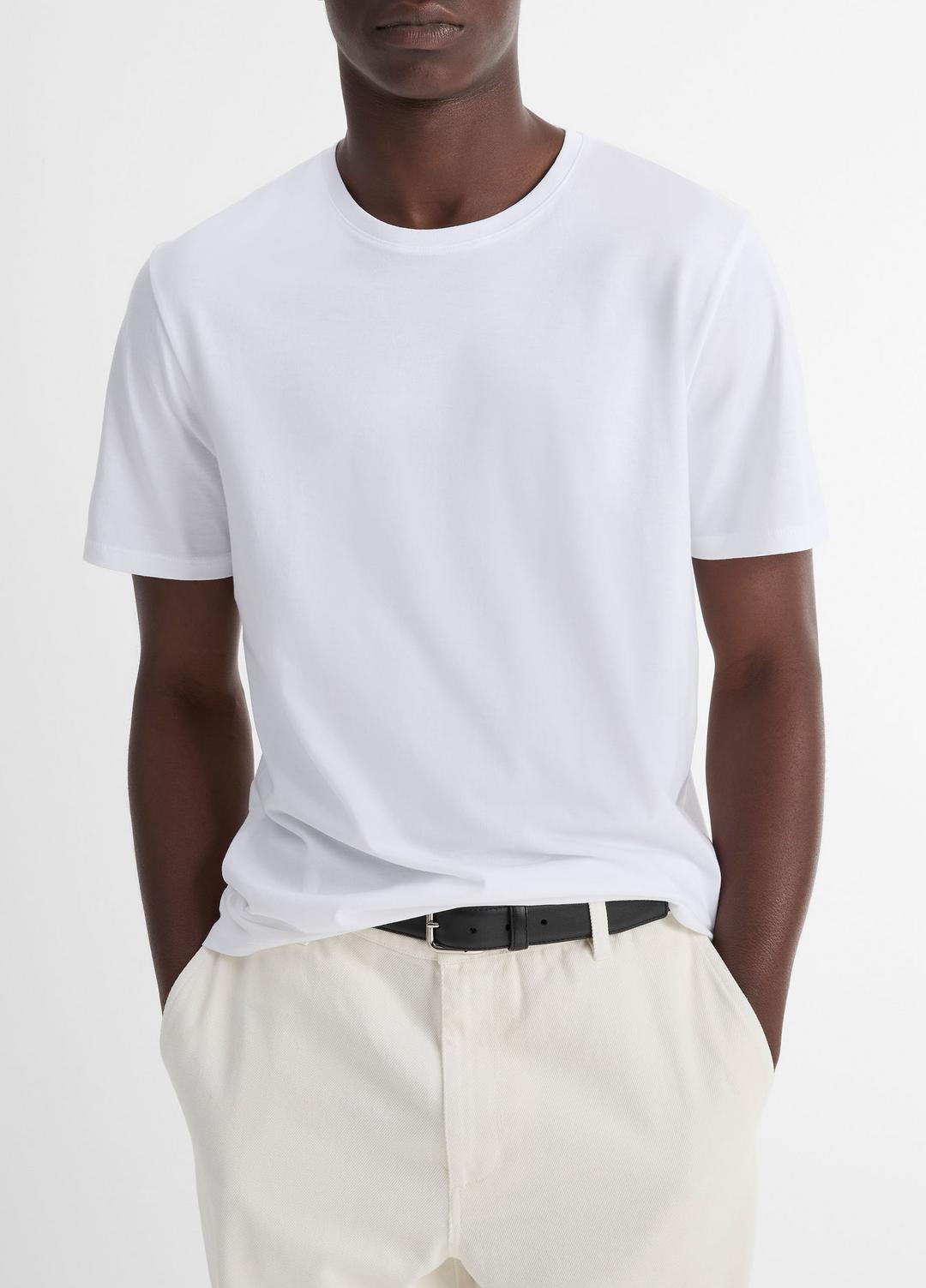 Pima Cotton Crew Neck T-Shirt in Short Sleeve - OPTIC WHITE