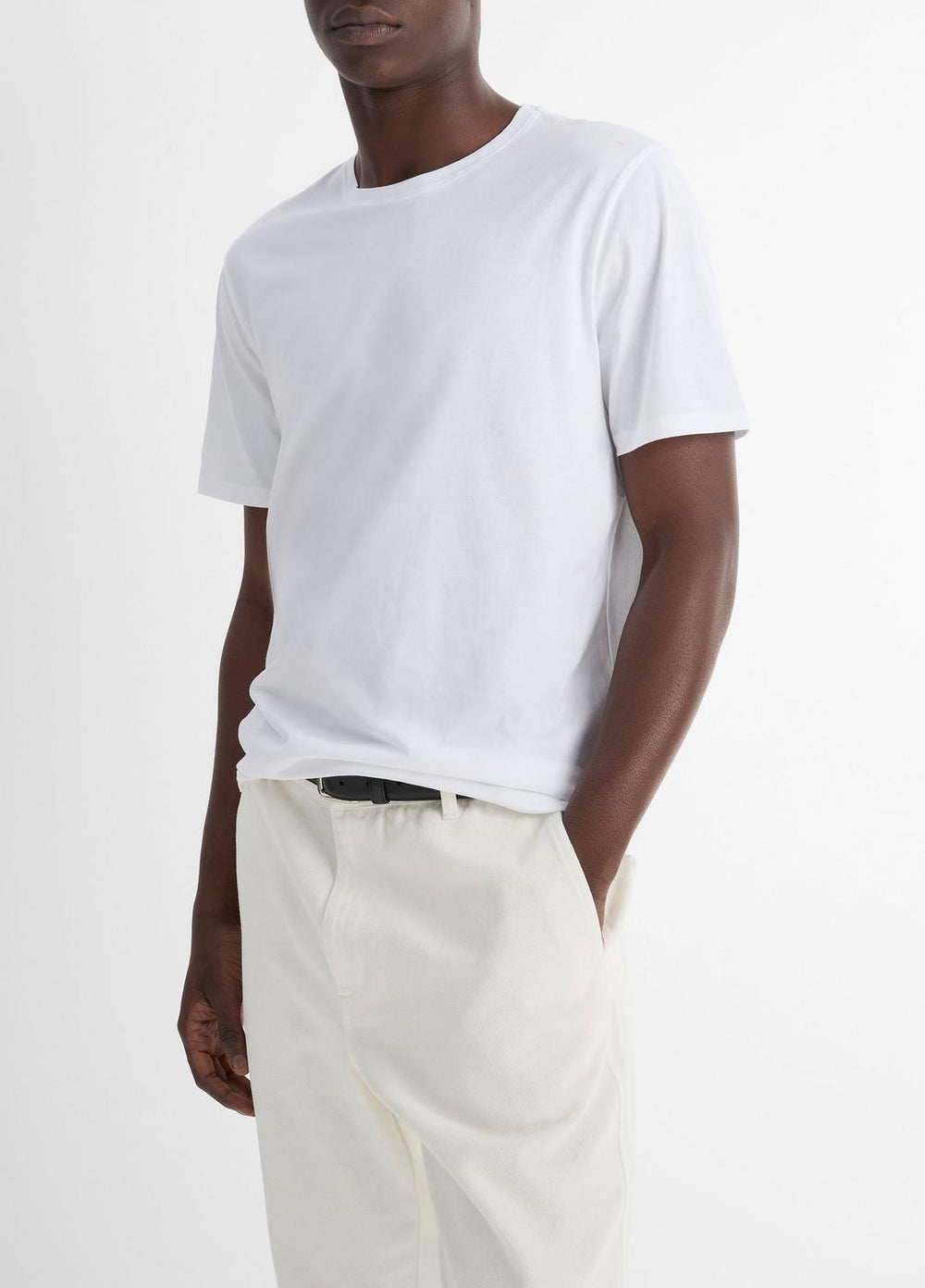 Pima Cotton Crew Neck T-Shirt in Short Sleeve - OPTIC WHITE
