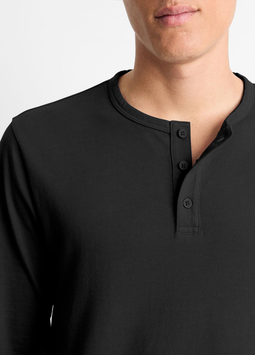 Garment Dye Cotton Long-Sleeve Henley in Henleys & Polos - TRUE BLACK