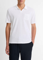 Cotton-Blend Johnny-Collar Polo Shirt in Short Sleeve - OPTIC WHITE
