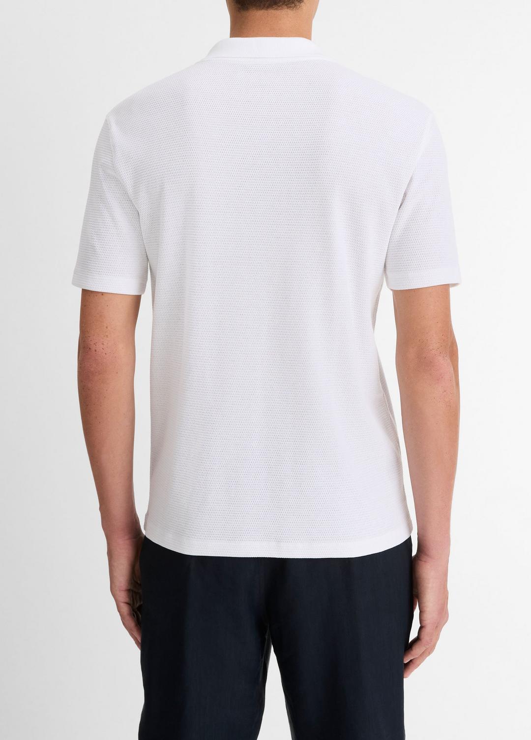 Cotton-Blend Johnny-Collar Polo Shirt in Short Sleeve - OPTIC WHITE