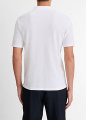 Cotton-Blend Johnny-Collar Polo Shirt in Short Sleeve - OPTIC WHITE