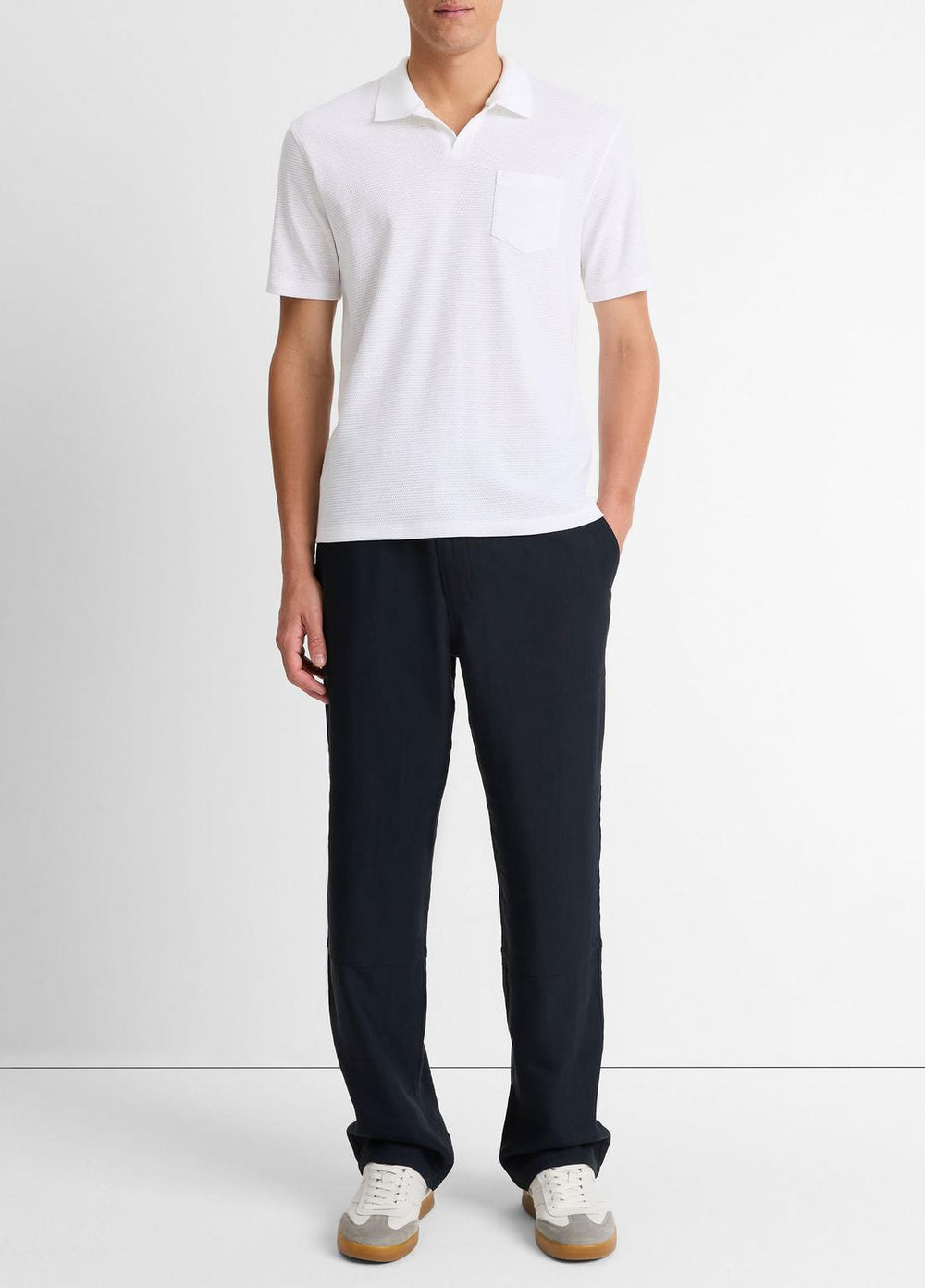 Cotton-Blend Johnny-Collar Polo Shirt in Short Sleeve - OPTIC WHITE
