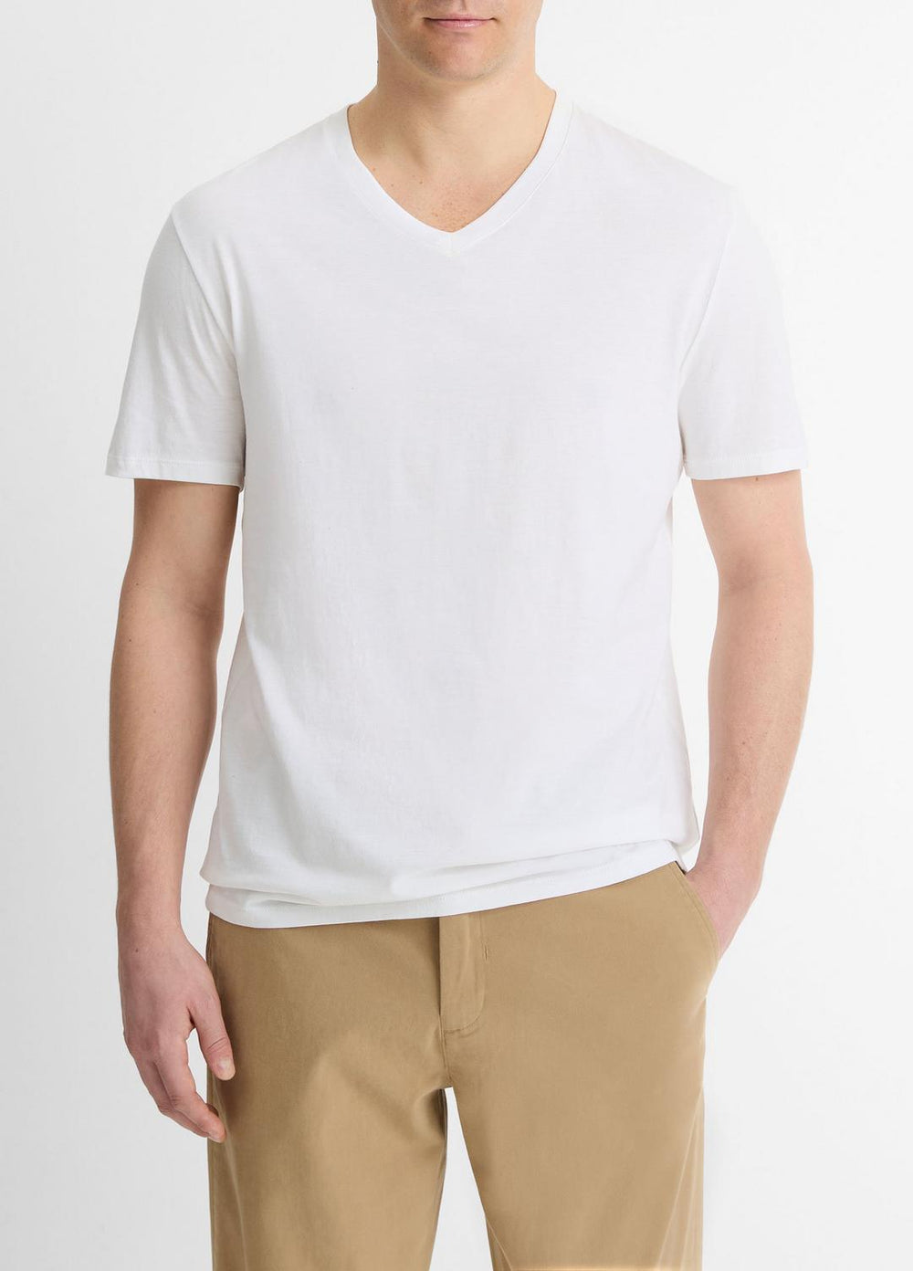 Pima Cotton V-Neck T-Shirt in Short Sleeve - OPTIC WHITE