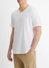 Pima Cotton V-Neck T-Shirt in Short Sleeve - OPTIC WHITE