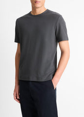 Pima Cotton Piqué Crew Neck T-Shirt in Short Sleeve - SOFT BLACK