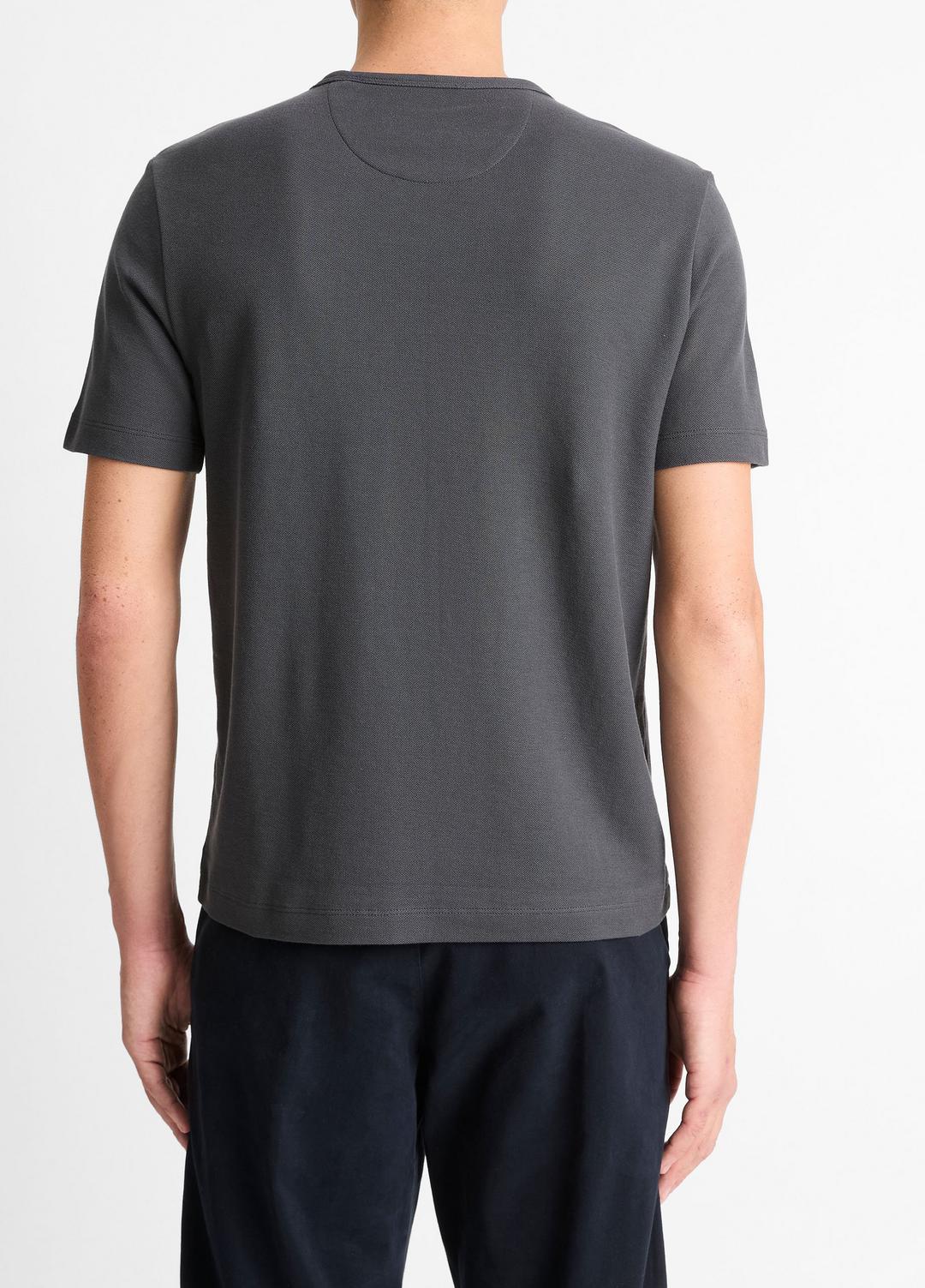 Pima Cotton Piqué Crew Neck T-Shirt in Short Sleeve - SOFT BLACK