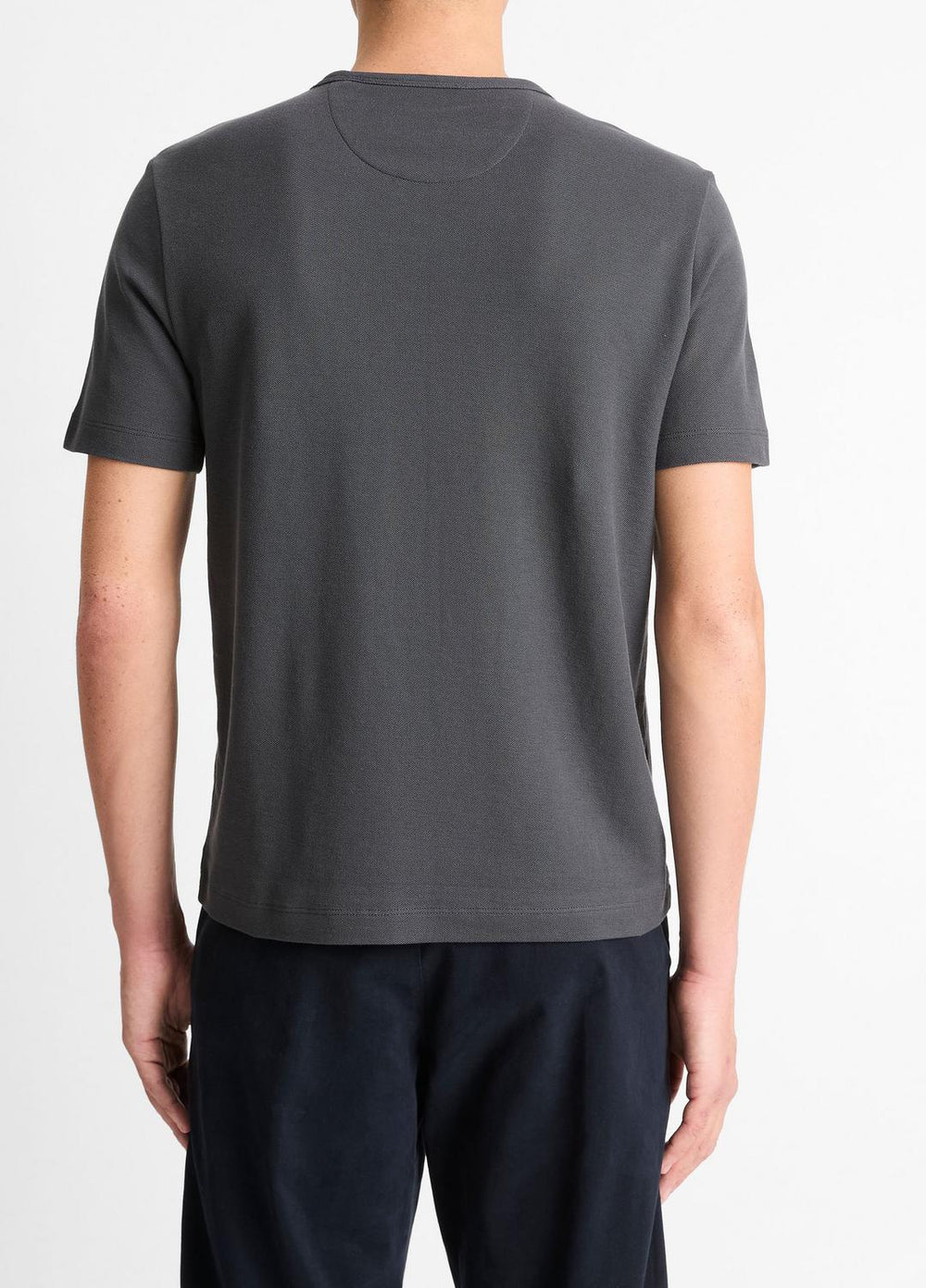 Pima Cotton Piqué Crew Neck T-Shirt in Short Sleeve - SOFT BLACK