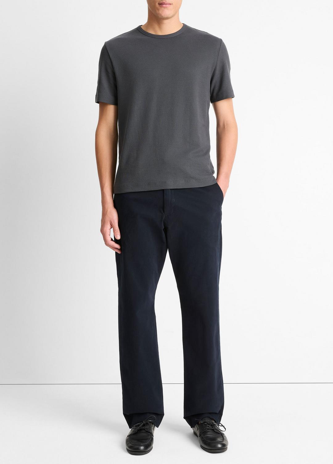 Pima Cotton Piqué Crew Neck T-Shirt in Short Sleeve - SOFT BLACK