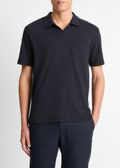 Cotton-Blend Johnny-Collar Polo Shirt in Short Sleeve - COASTAL BLUE