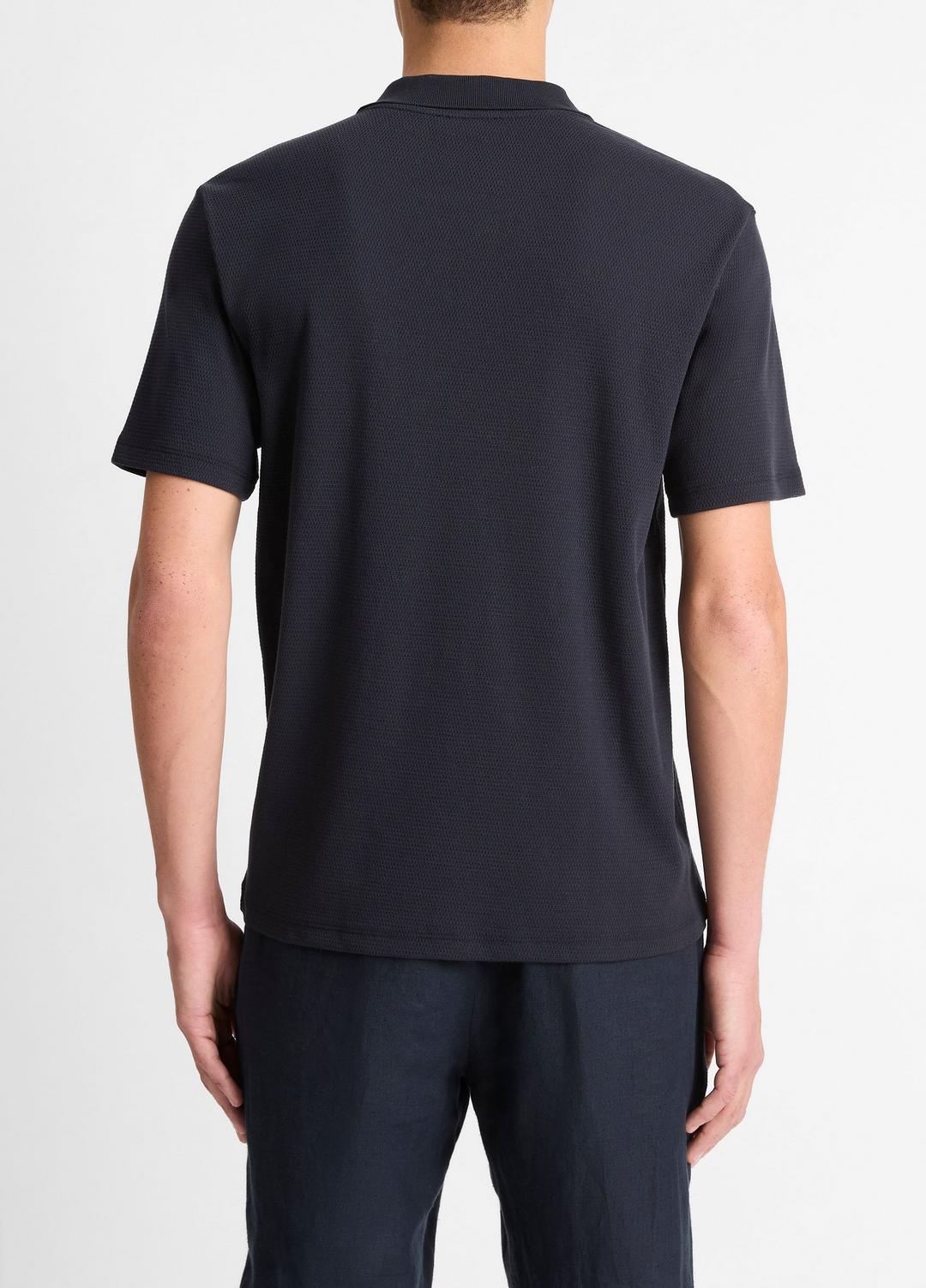 Cotton-Blend Johnny-Collar Polo Shirt in Short Sleeve - COASTAL BLUE