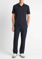 Cotton-Blend Johnny-Collar Polo Shirt in Short Sleeve - COASTAL BLUE