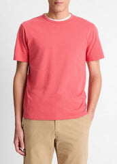 Garment Dye Cotton T-Shirt in Short Sleeve - WASHED CORAL RED