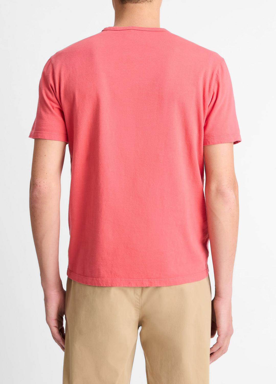 Garment Dye Cotton T-Shirt in Short Sleeve - WASHED CORAL RED