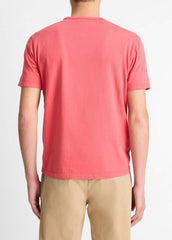 Garment Dye Cotton T-Shirt in Short Sleeve - WASHED CORAL RED