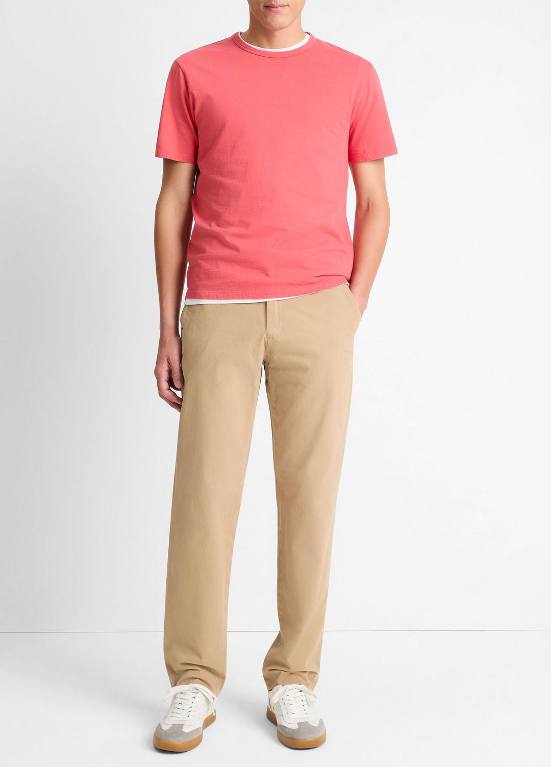 Garment Dye Cotton T-Shirt in Short Sleeve - WASHED CORAL RED