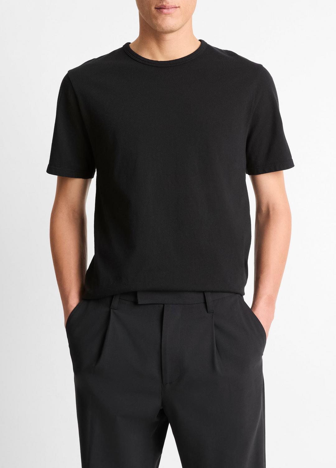 Garment Dye Cotton T-Shirt in Short Sleeve - TRUE BLACK