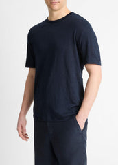 Linen Crew Neck T-Shirt in Short Sleeve - COASTAL BLUE