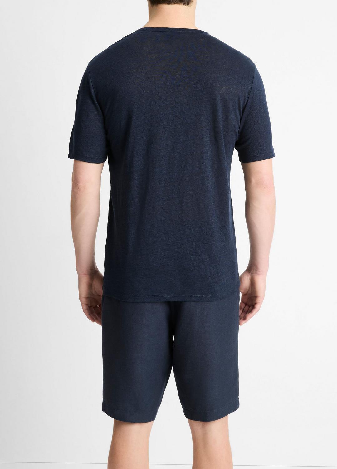 Linen Crew Neck T-Shirt in Short Sleeve - COASTAL BLUE