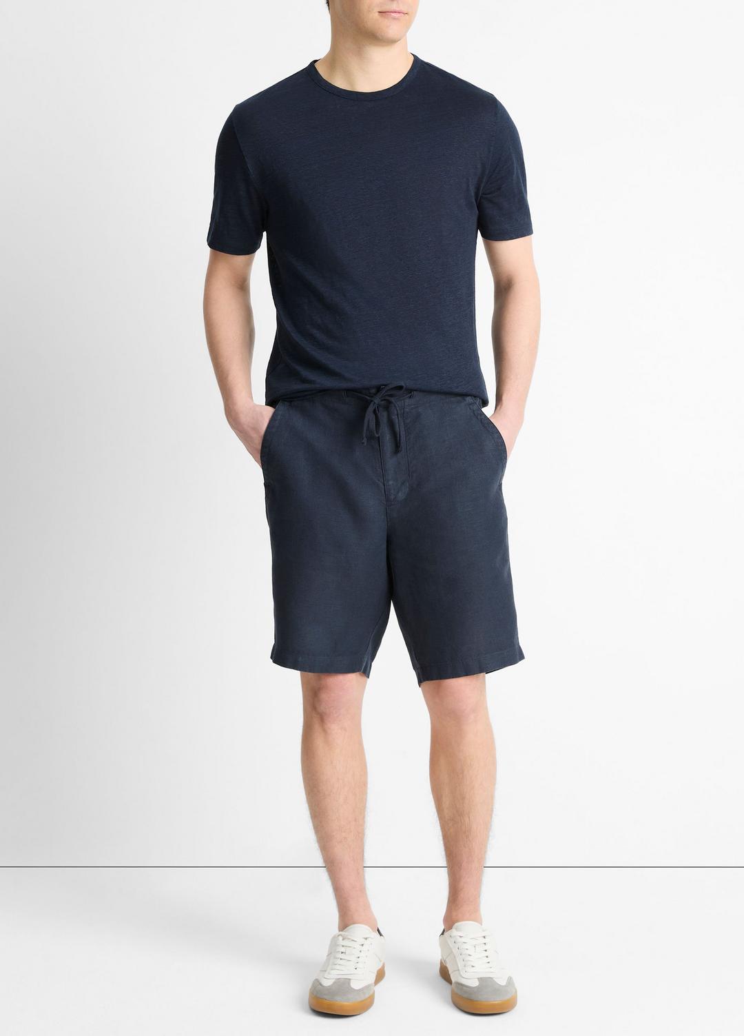 Linen Crew Neck T-Shirt in Short Sleeve - COASTAL BLUE