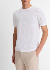 Linen Crew Neck T-Shirt in Short Sleeve - OPTIC WHITE