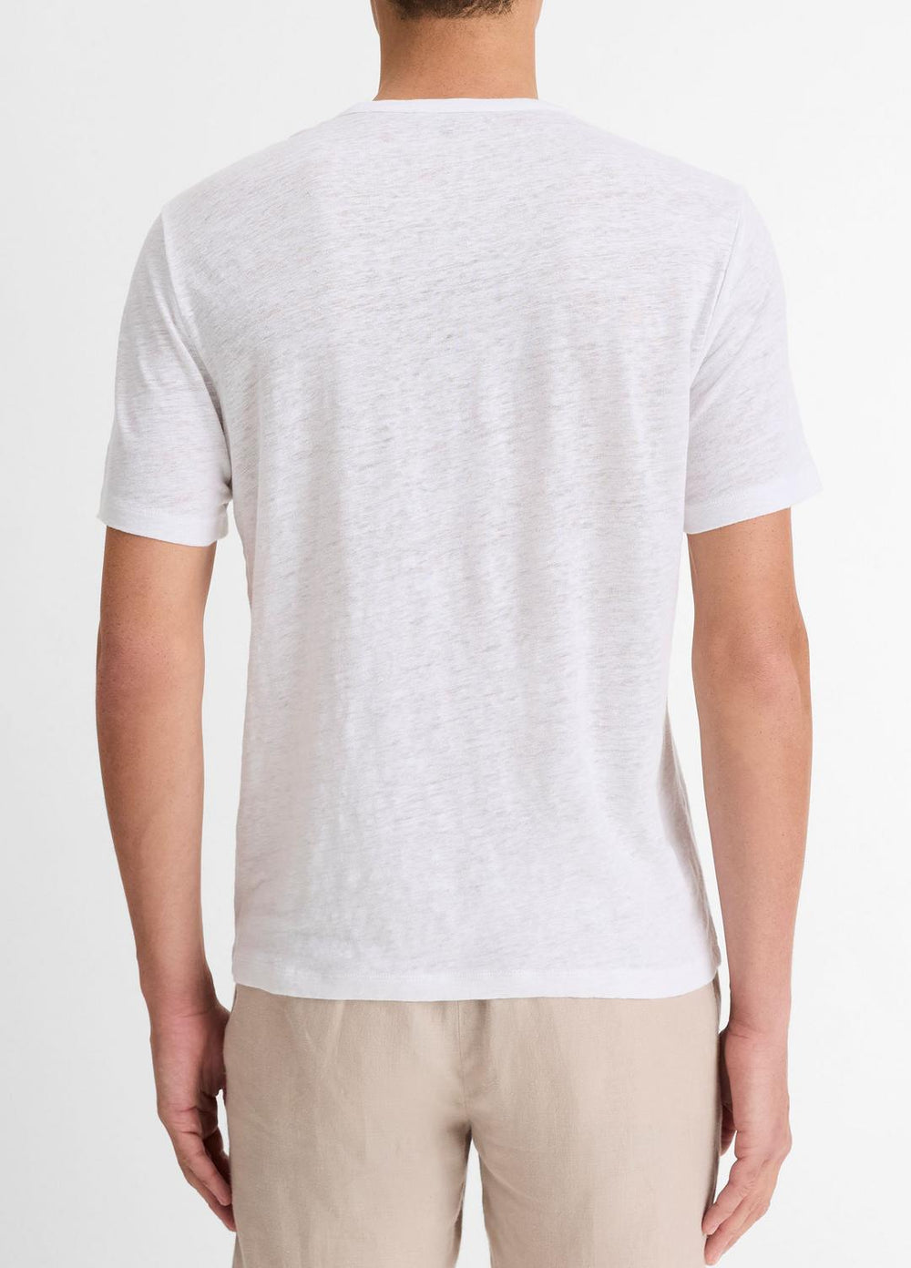 Linen Crew Neck T-Shirt in Short Sleeve - OPTIC WHITE