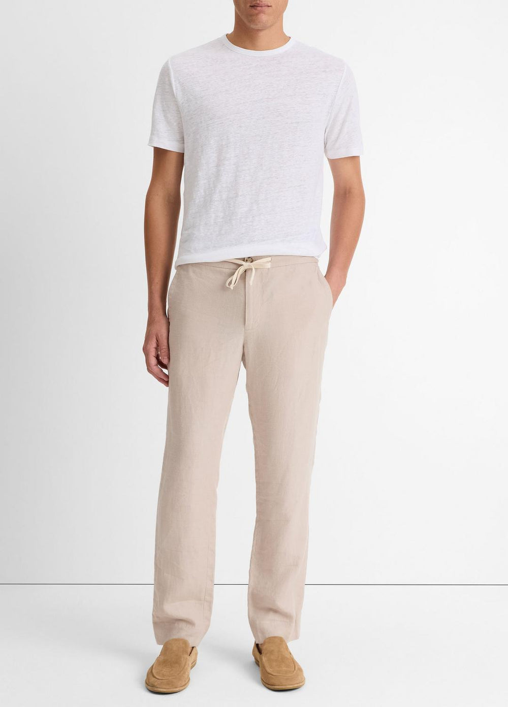 Linen Crew Neck T-Shirt in Short Sleeve - OPTIC WHITE