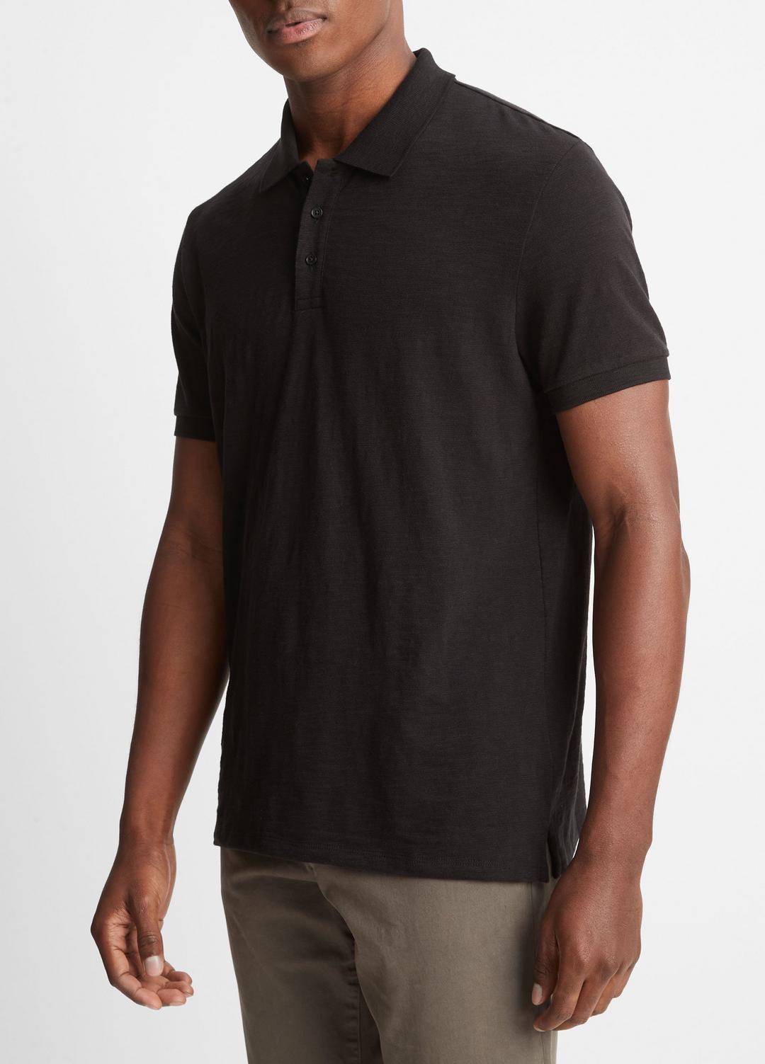 Classic Slub Polo Shirt in Henleys & Polos - BLACK