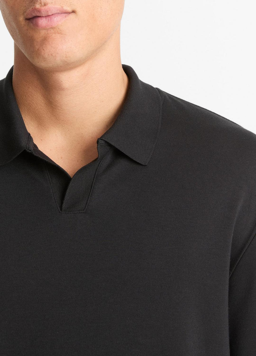Milano Pima Cotton-Blend Johnny-Collar Shirt in Long Sleeve - BLACK