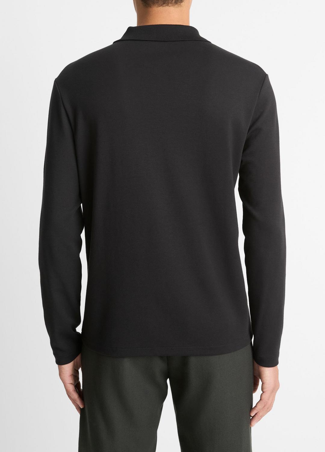 Milano Pima Cotton-Blend Johnny-Collar Shirt in Long Sleeve - BLACK