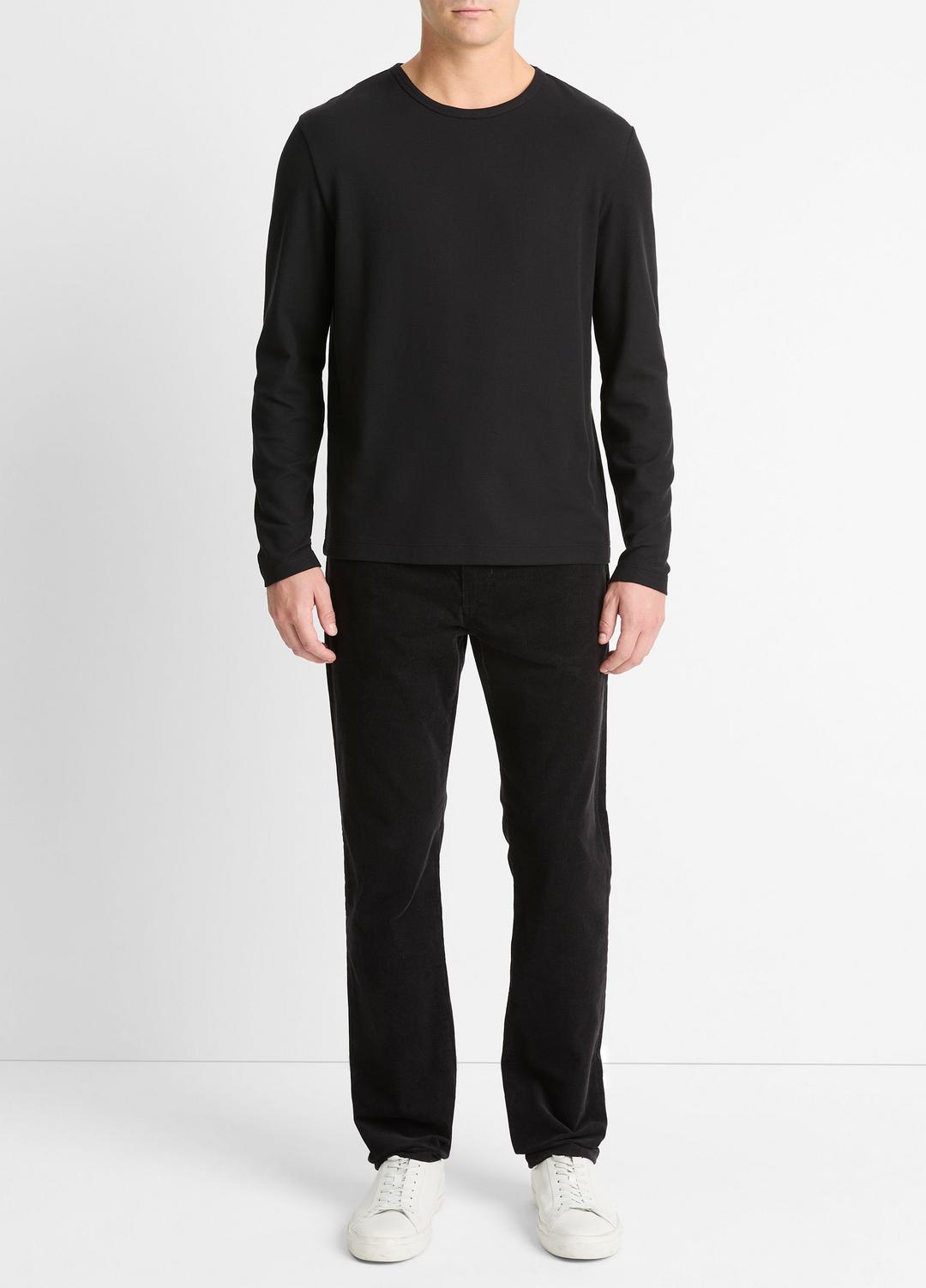 Pima Cotton Piqué Long-Sleeve T-Shirt in Long Sleeve - BLACK