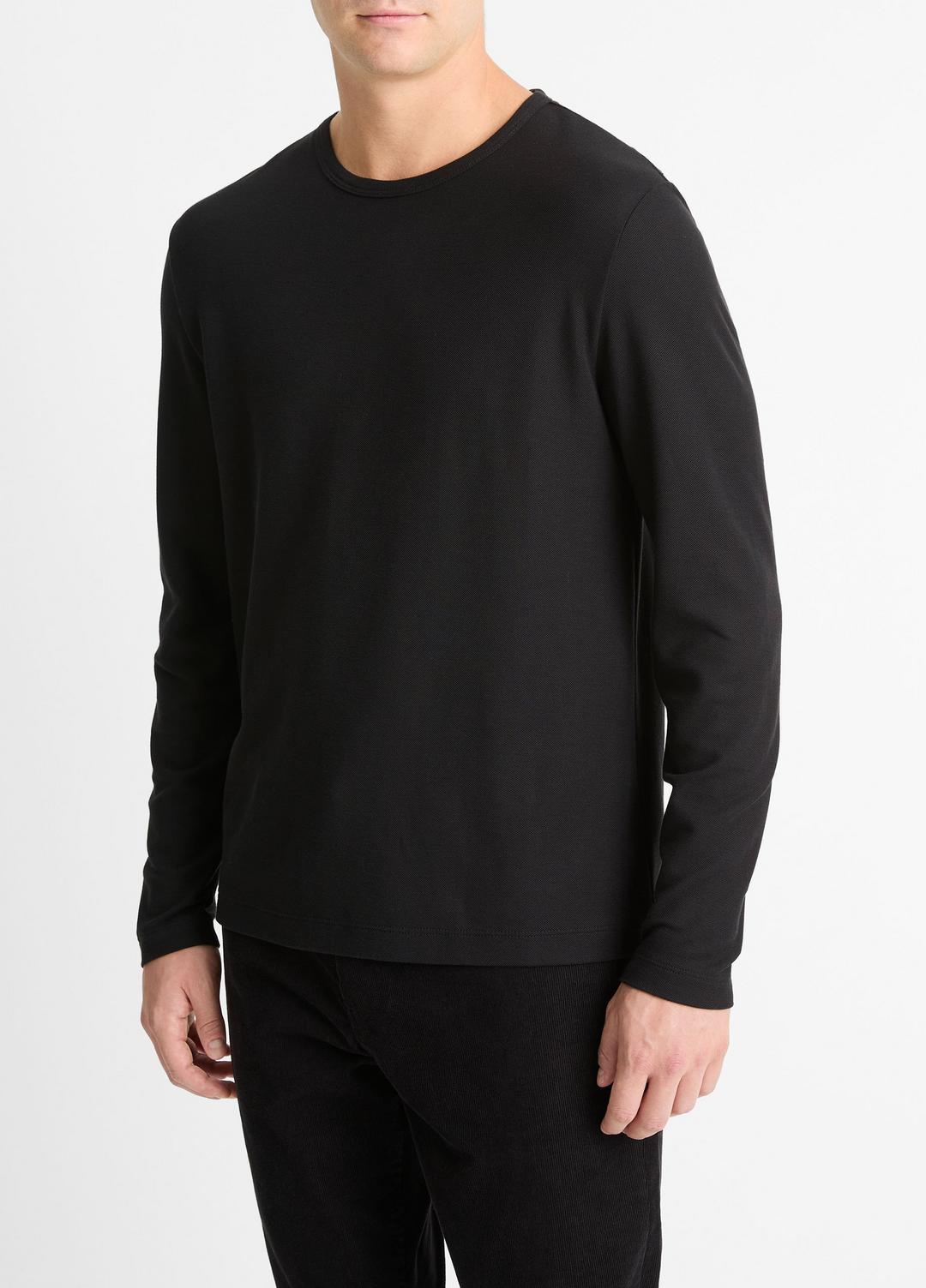 Pima Cotton Piqué Long-Sleeve T-Shirt in Long Sleeve - BLACK
