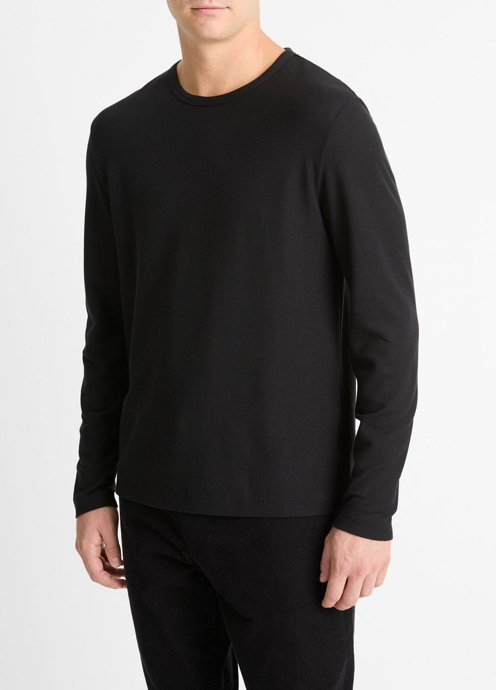 Pima Cotton Piqué Long-Sleeve T-Shirt in Long Sleeve - BLACK