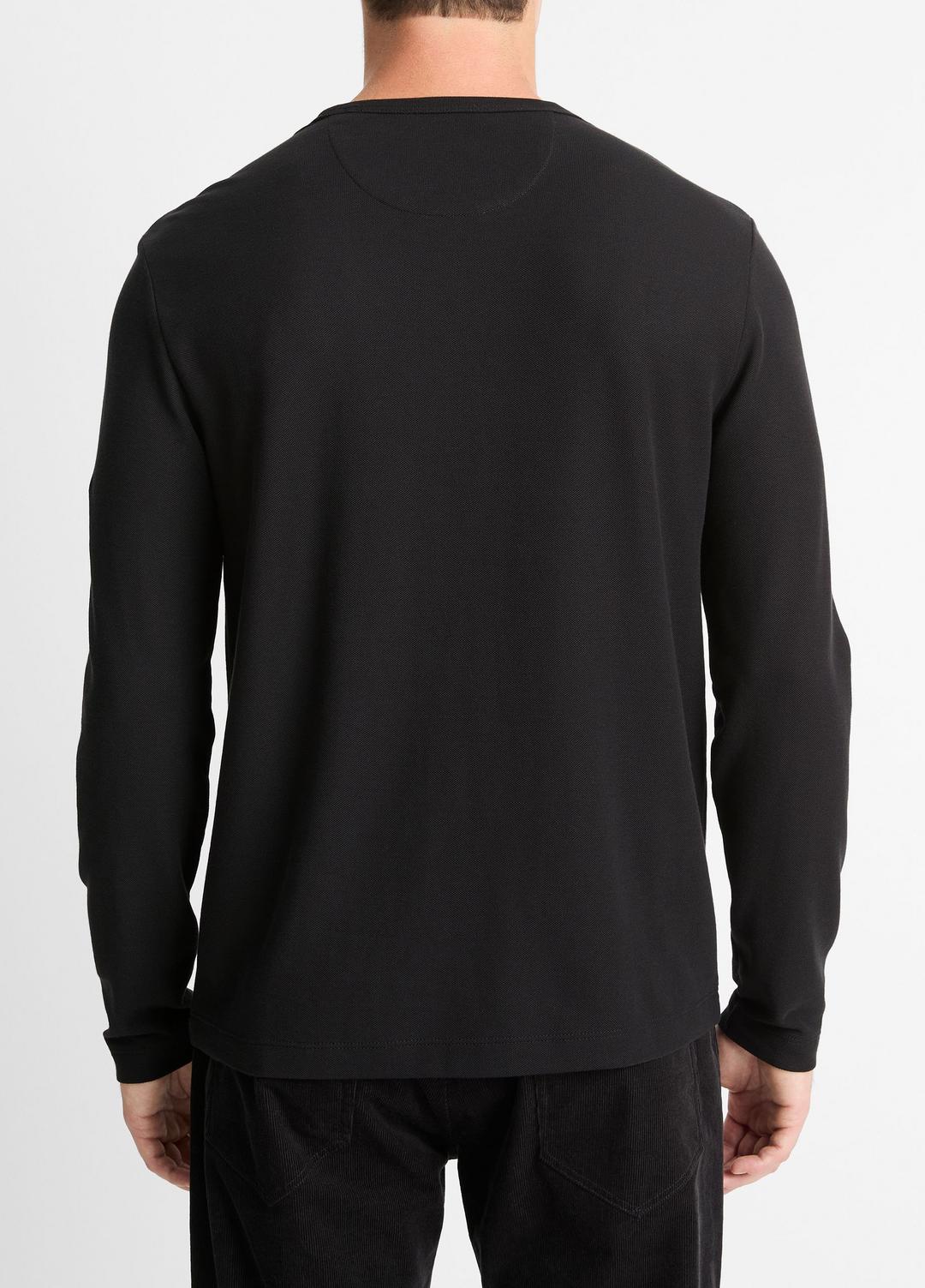 Pima Cotton Piqué Long-Sleeve T-Shirt in Long Sleeve - BLACK