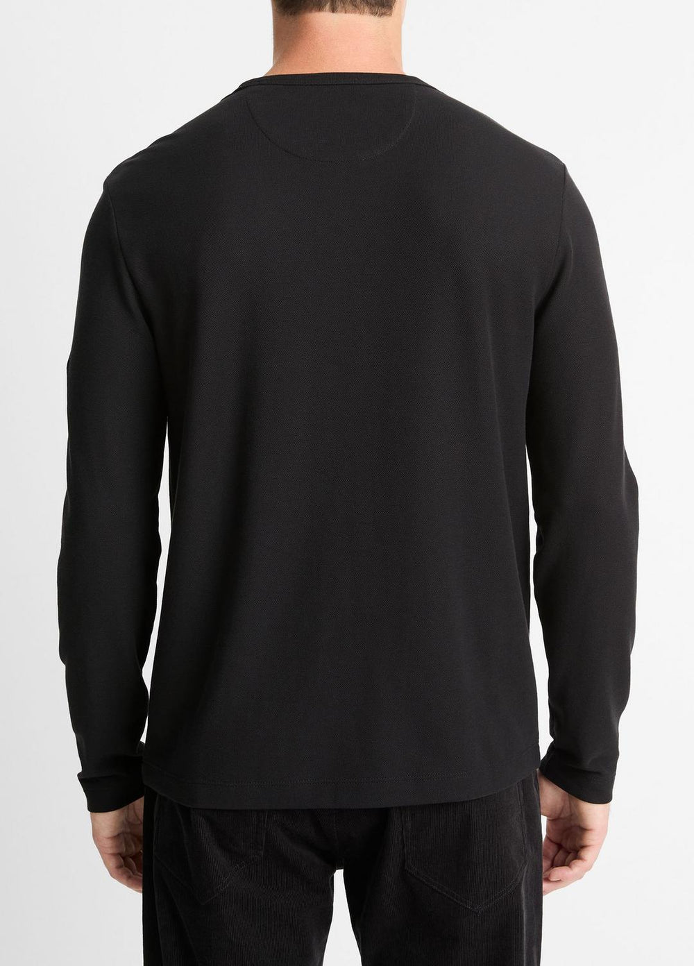 Pima Cotton Piqué Long-Sleeve T-Shirt in Long Sleeve - BLACK