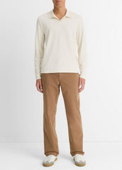 Milano Pima Cotton-Blend Johnny-Collar Shirt in Long Sleeve - BONE
